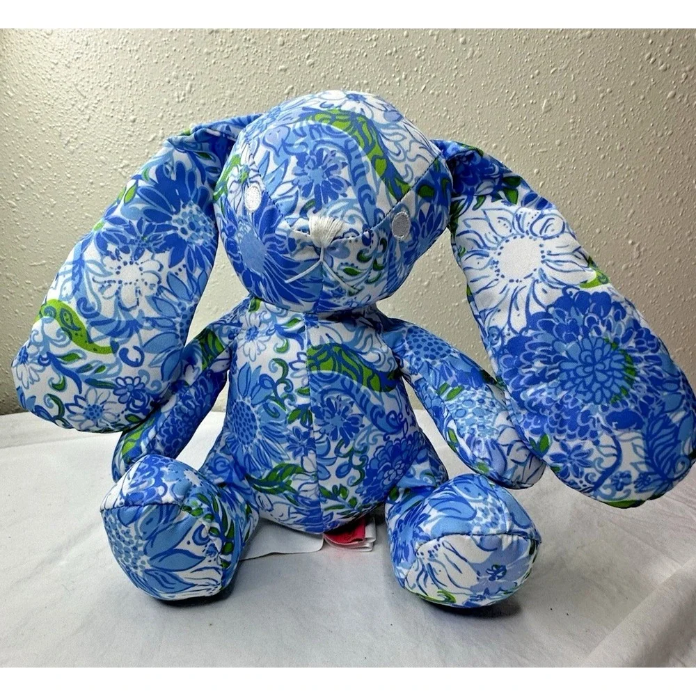 Lilly Pulitzer Frenchie Blue Suns Out Bunny Rabbit Plush Stuffed Animal Cotton